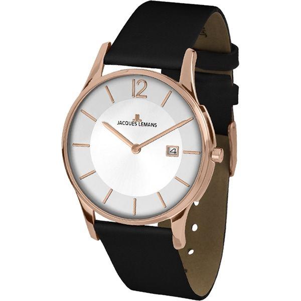 Jacques Lemans Jacques Lemans 1-1850H  1-1850H кварцевые мужские часы белый циферблат, браслет кожа + текстиль — вид спереди