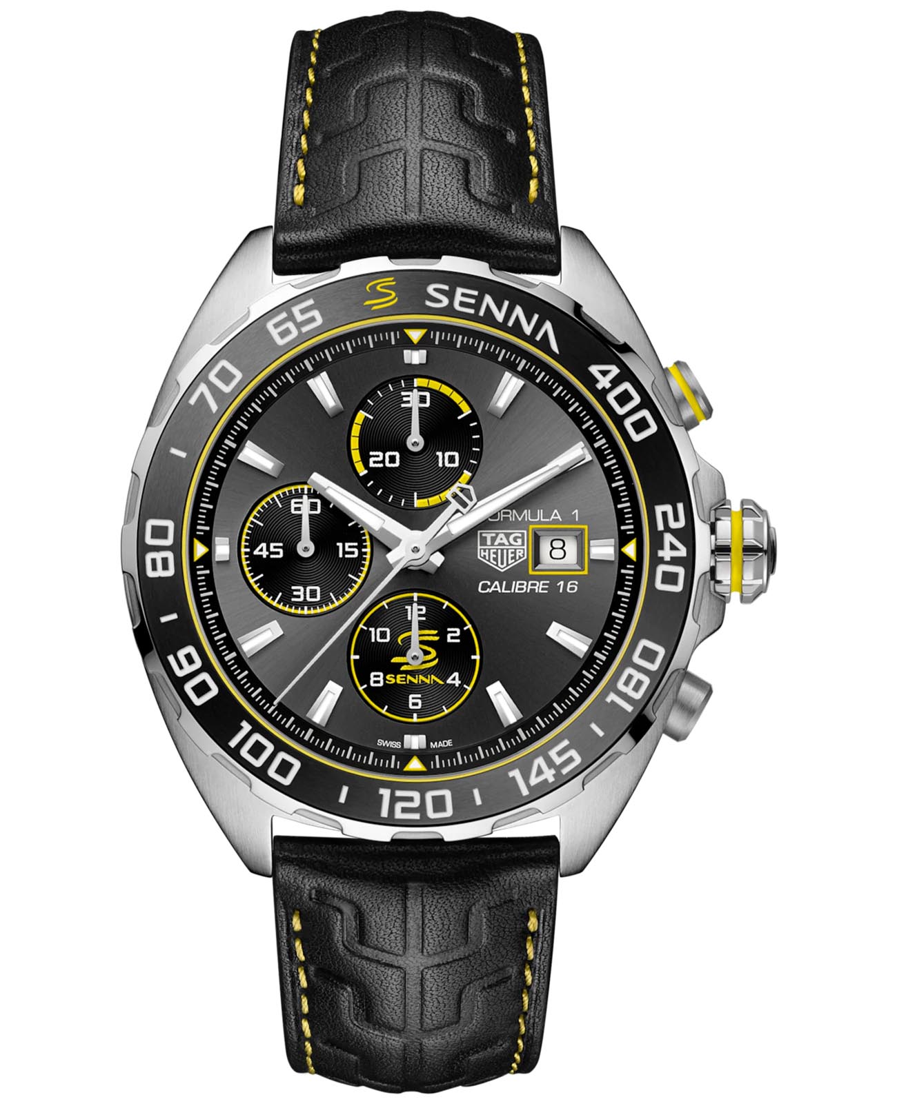 TAG Heuer TAG Heuer Formula 1 Senna Special Edition CAZ201B.FC6487  CAZ201B.FC6487 механические мужские часы черный циферблат, браслет кожаный — вид спереди