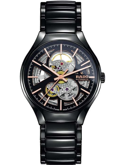 Rado Rado True Automatic Open Heart R27100162 Automatic R27100162 механические мужские часы черный циферблат, браслет керамика — вид спереди