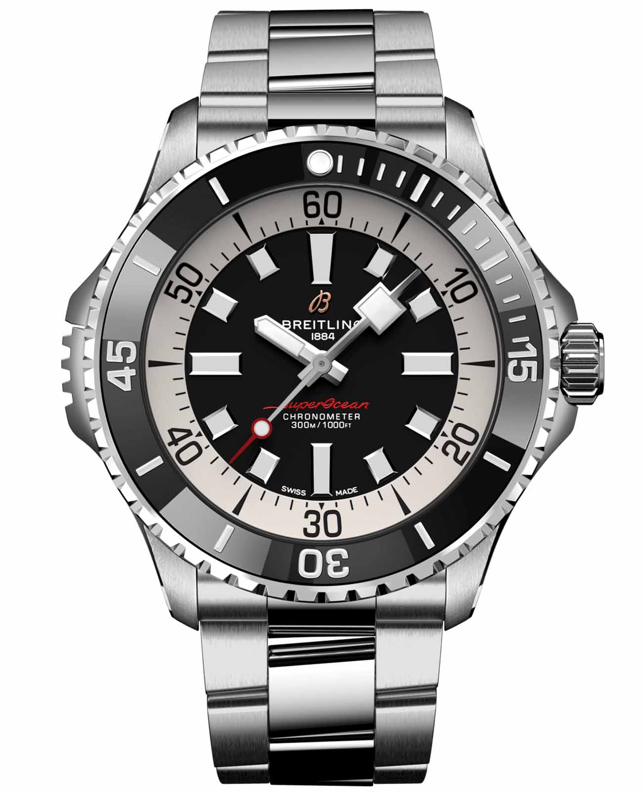 Breitling Breitling Superocean Automatic 46 A17378211B1A1  A17378211B1A1 механические мужские часы  циферблат, браслет нержавеющая сталь — вид спереди