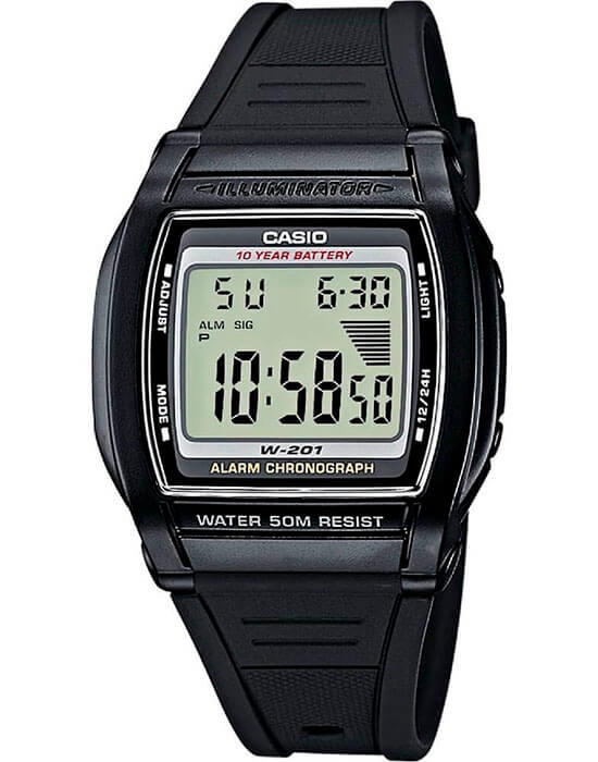 Casio Casio Collection W-201-1AVEG  W-201-1AVEG кварцевые мужские часы зеленый циферблат, браслет пластик — вид спереди