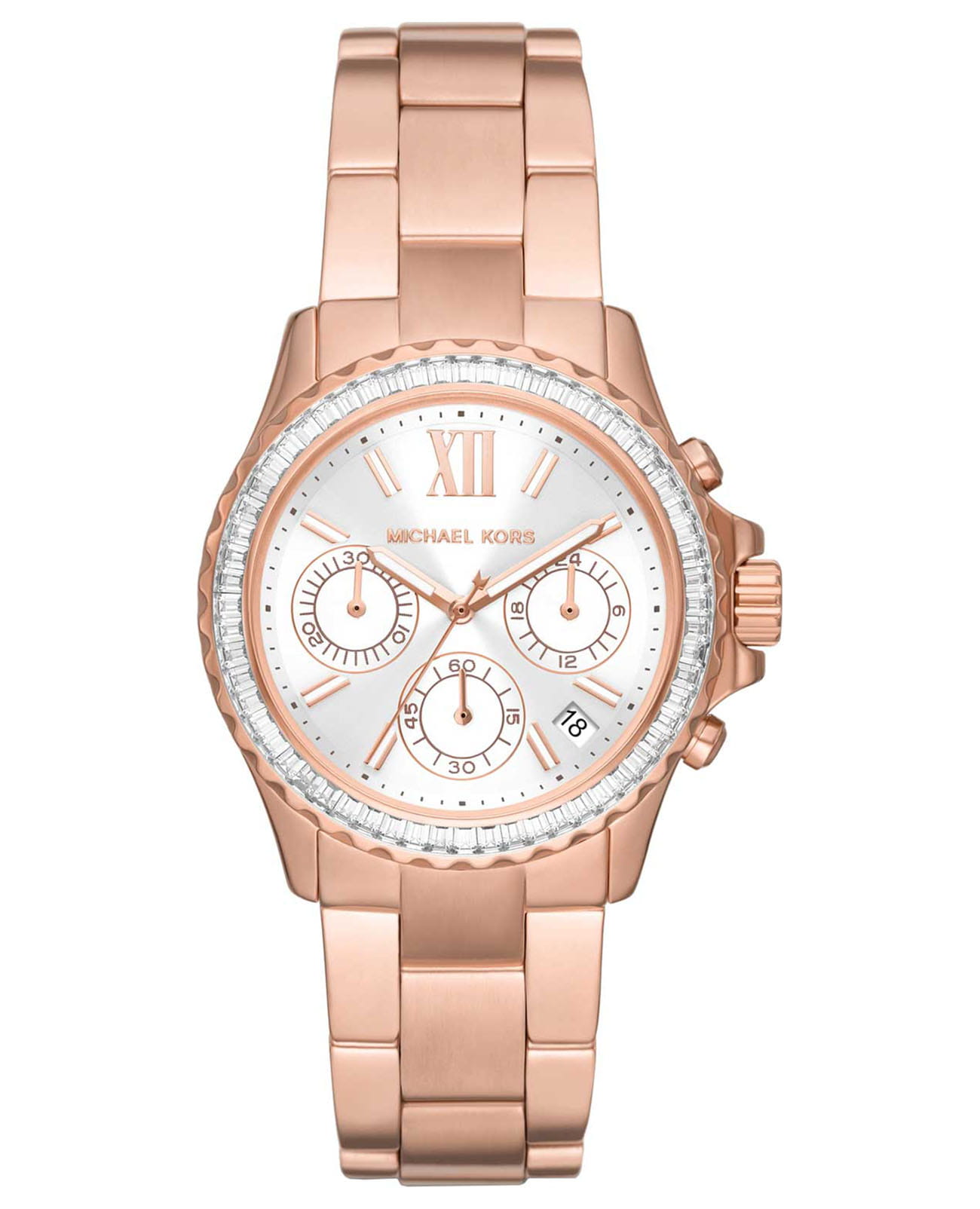 Michael Kors Michael Kors Everest MK7213  MK7213 кварцевые женские часы розовый циферблат, браслет сталь c pvd покрытием — вид спереди