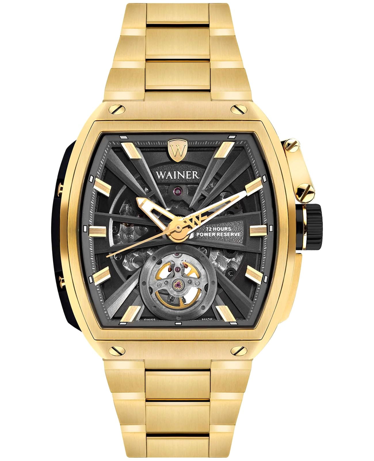 Wainer Wainer Automatic WA.25150-E  WA.25150-E механические мужские часы черный циферблат, браслет нержавеющая сталь с pvd-покрытием — вид спереди