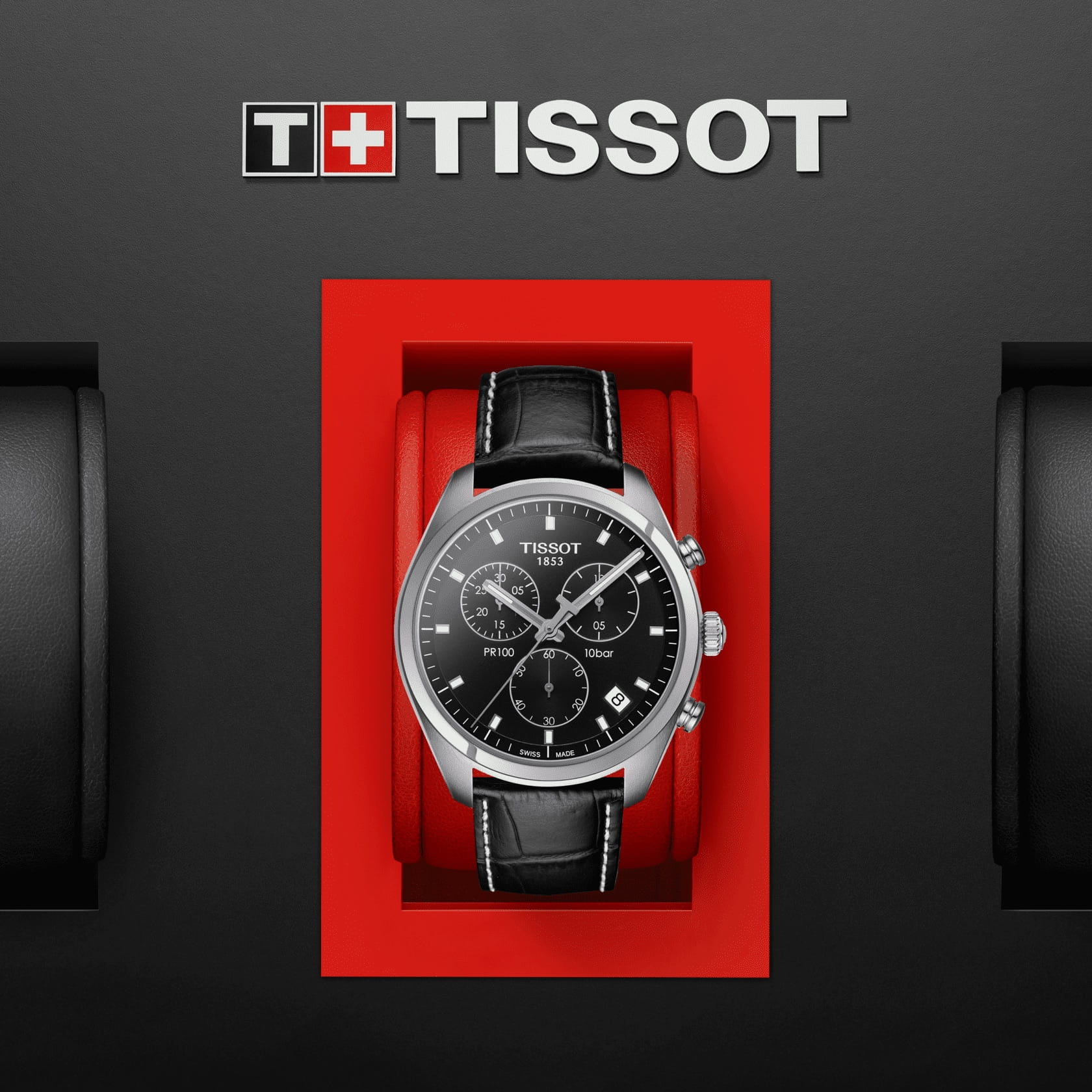 Tissot Tissot PR 100 Сhronograph T101.417.16.051.00, t-classic швейцария мужские часы на браслете кожаный боковой вид