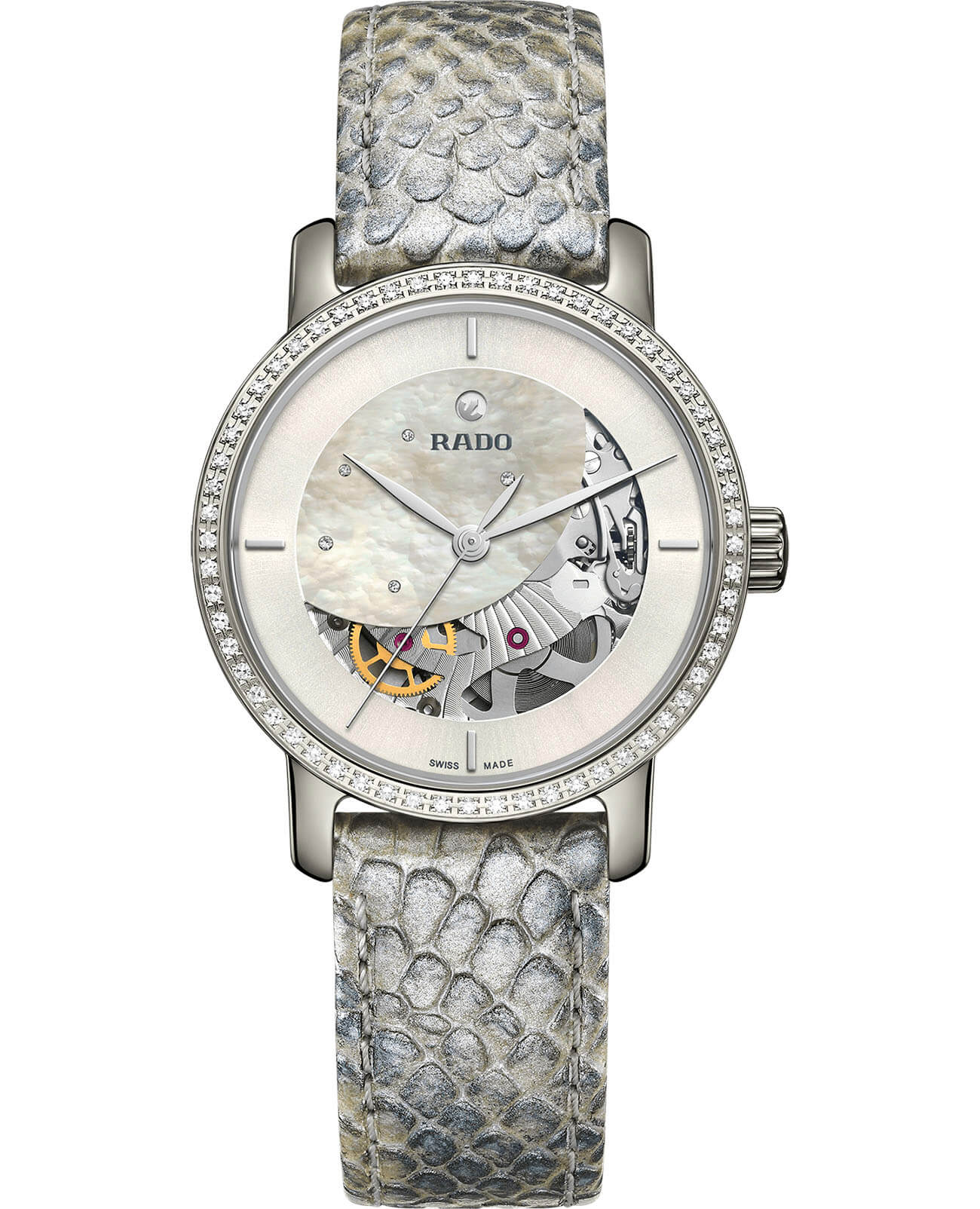 Rado Rado Diamaster Prajun R14058905 Automatic R14058905 механические женские часы белый циферблат, браслет кожаный — вид спереди