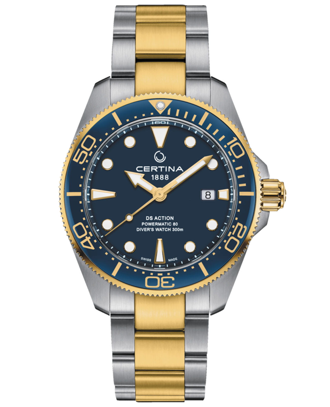 Certina Certina DS Action Diver C032.607.22.041.00 DS Action C0326072204100 механические мужские часы синий циферблат, браслет сталь + pvd + керамика — вид спереди