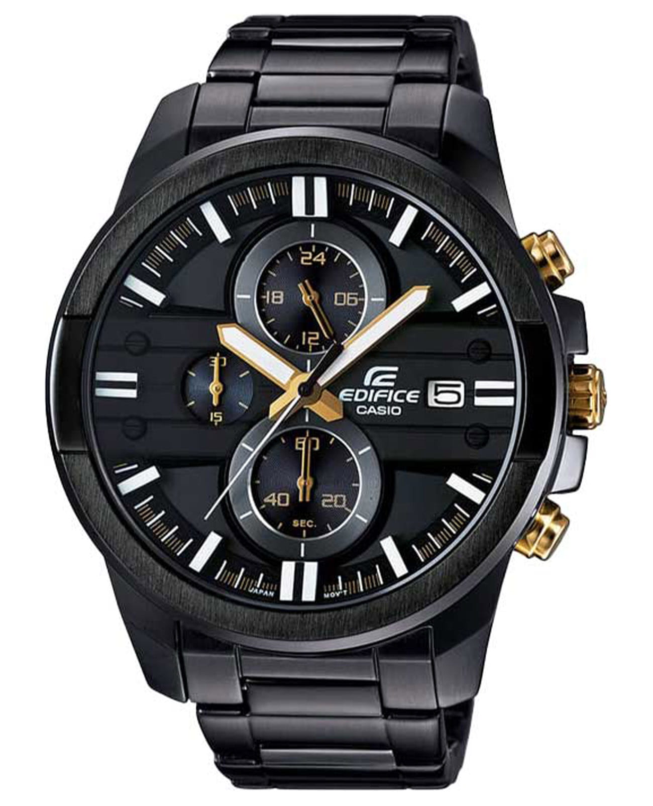Casio Casio Edifice EFR-543BK-1A9 EFR EFR-543BK-1A9 кварцевые мужские часы черный циферблат, браслет сталь с ip покрытием — вид спереди