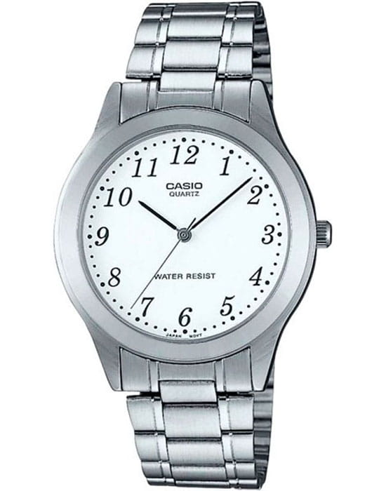 Casio Casio MTP-1128PA-7B  MTP-1128PA-7B кварцевые мужские часы белый циферблат, браслет нержавеющая сталь — вид спереди