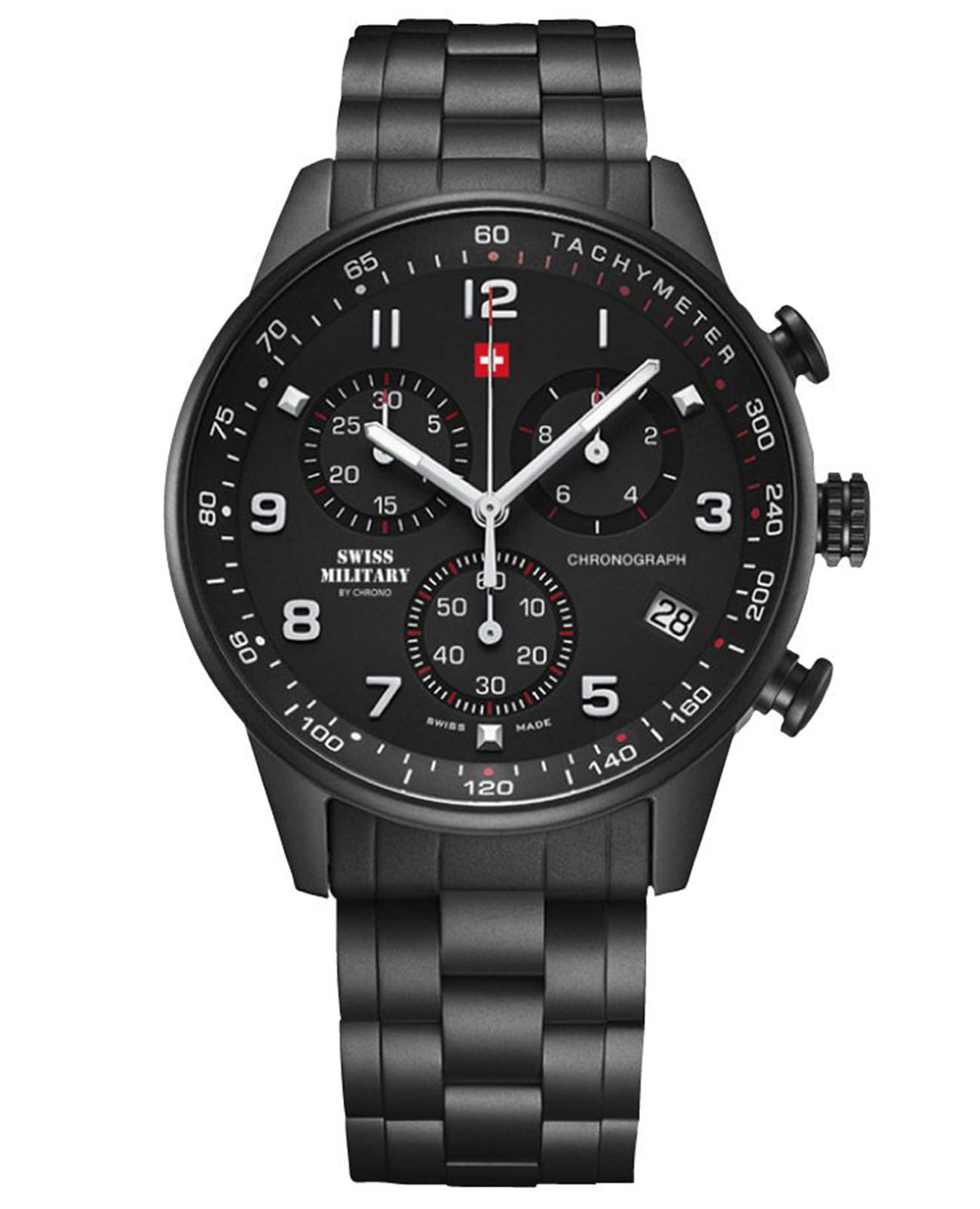 Swiss Military by Chrono Swiss Military by Chrono SM34012.04  SM34012.04 кварцевые мужские часы черный циферблат, браслет нержавеющая сталь с pvd-покрытием — вид спереди
