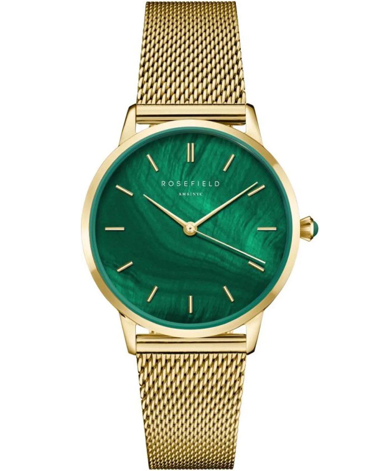 Rosefield Rosefield Pearl Edit PEGMG-R10  PEGMG-R10 кварцевые женские часы зеленый циферблат, браслет нержавеющая сталь с pvd-покрытием — вид спереди