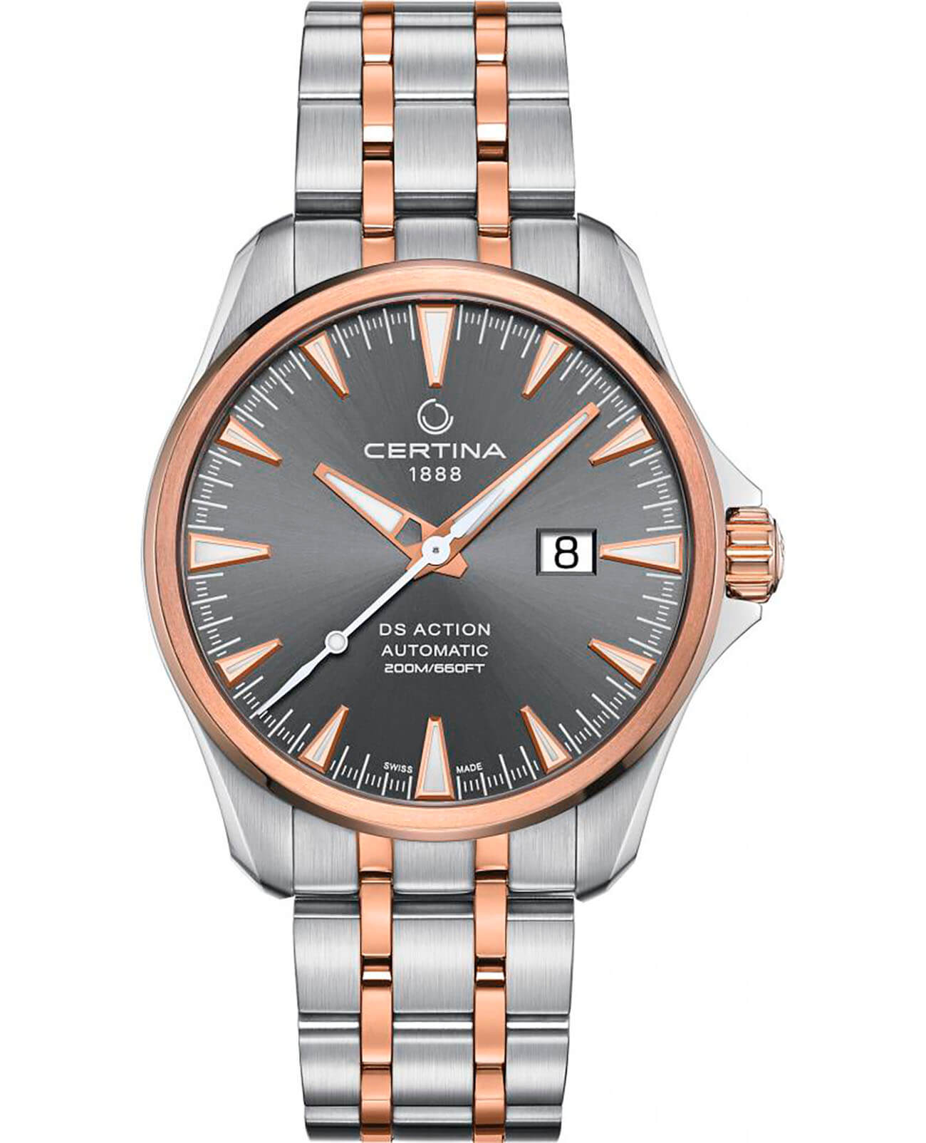 Certina Certina DS Action C032.426.22.081.00 DS Action C0324262208100 кварцевые мужские часы серый циферблат, браслет сталь c pvd покрытием — вид спереди