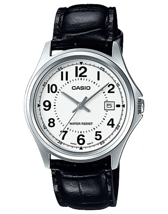 Casio Casio MTP-1401L-7A  MTP-1401L-7A кварцевые мужские часы белый циферблат, браслет кожаный — вид спереди