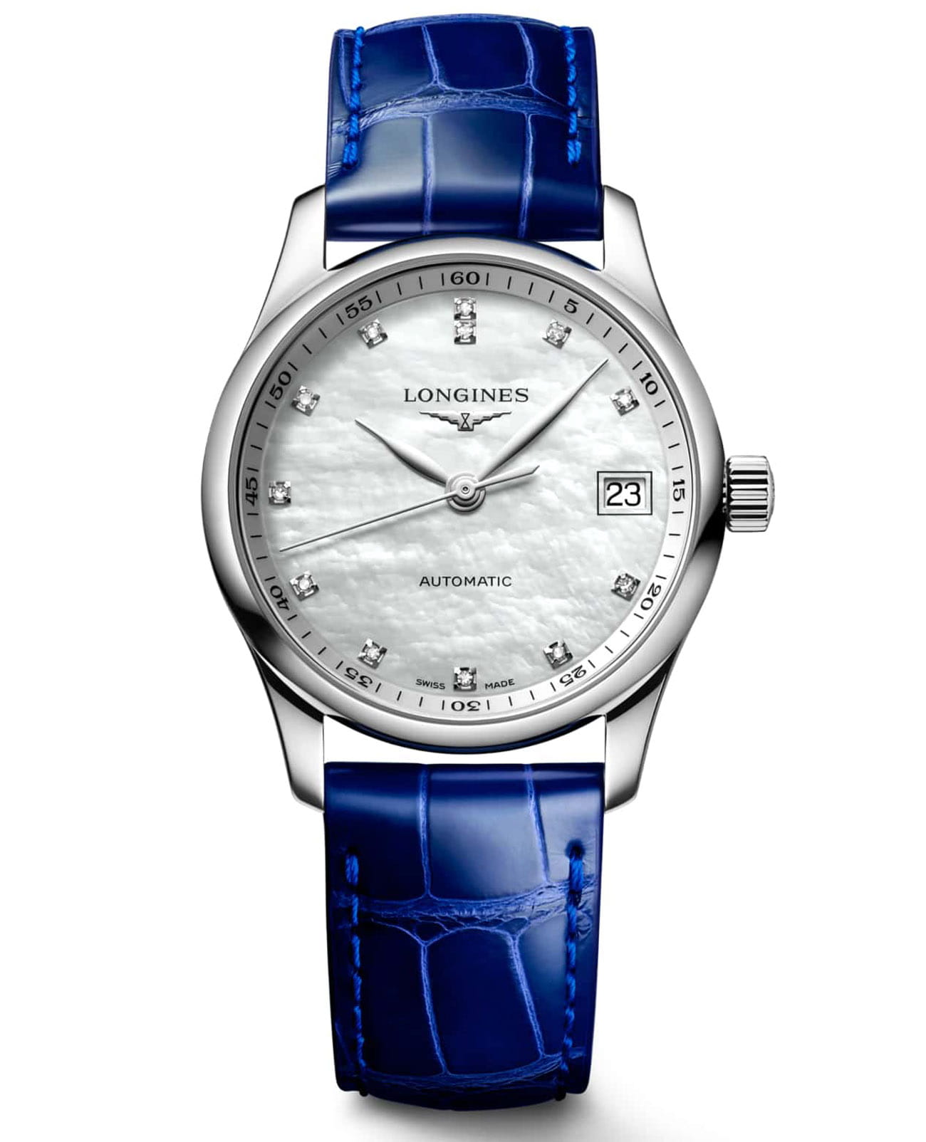 Longines Longines Master Collection L2.357.4.87.0  L23574870 механические женские часы перламутровый циферблат, браслет кожаный — вид спереди