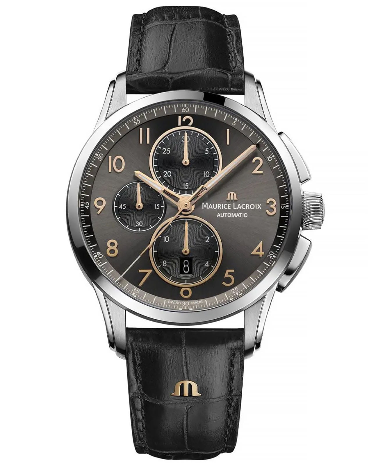 Maurice Lacroix Maurice Lacroix Pontos Chronograph 43mm PT6388-SS001-321-2  PT6388-SS001-321-2 механические мужские часы антрацитовый циферблат, браслет кожаный — вид спереди