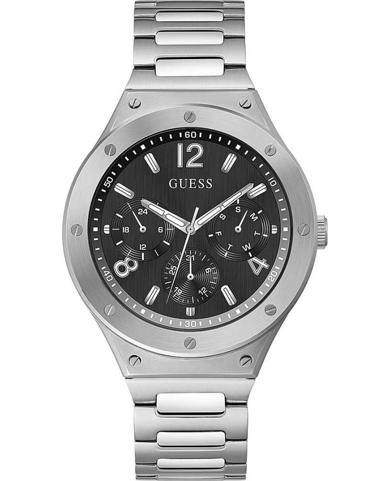 Guess Guess Dress Steel GW0454G1  GW0454G1 кварцевые мужские часы черный циферблат, браслет нержавеющая сталь — вид спереди