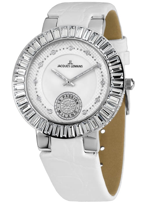 Jacques Lemans Jacques Lemans Milano 1-1683B  1-1683B кварцевые женские часы белый циферблат, браслет кожаный — вид спереди