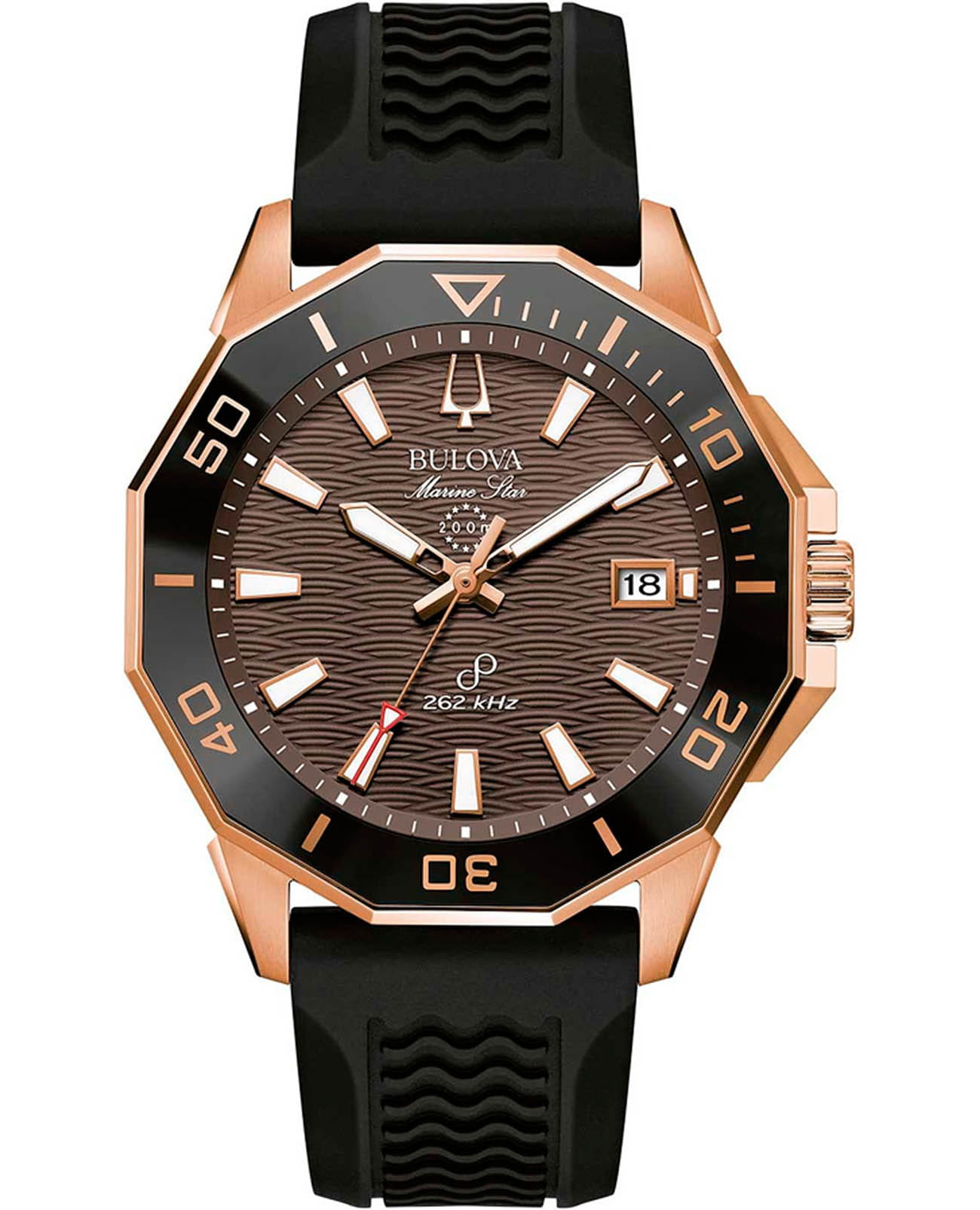 Bulova Bulova Marine Star 98B421  98B421 кварцевые мужские часы черный циферблат, браслет силикон — вид спереди