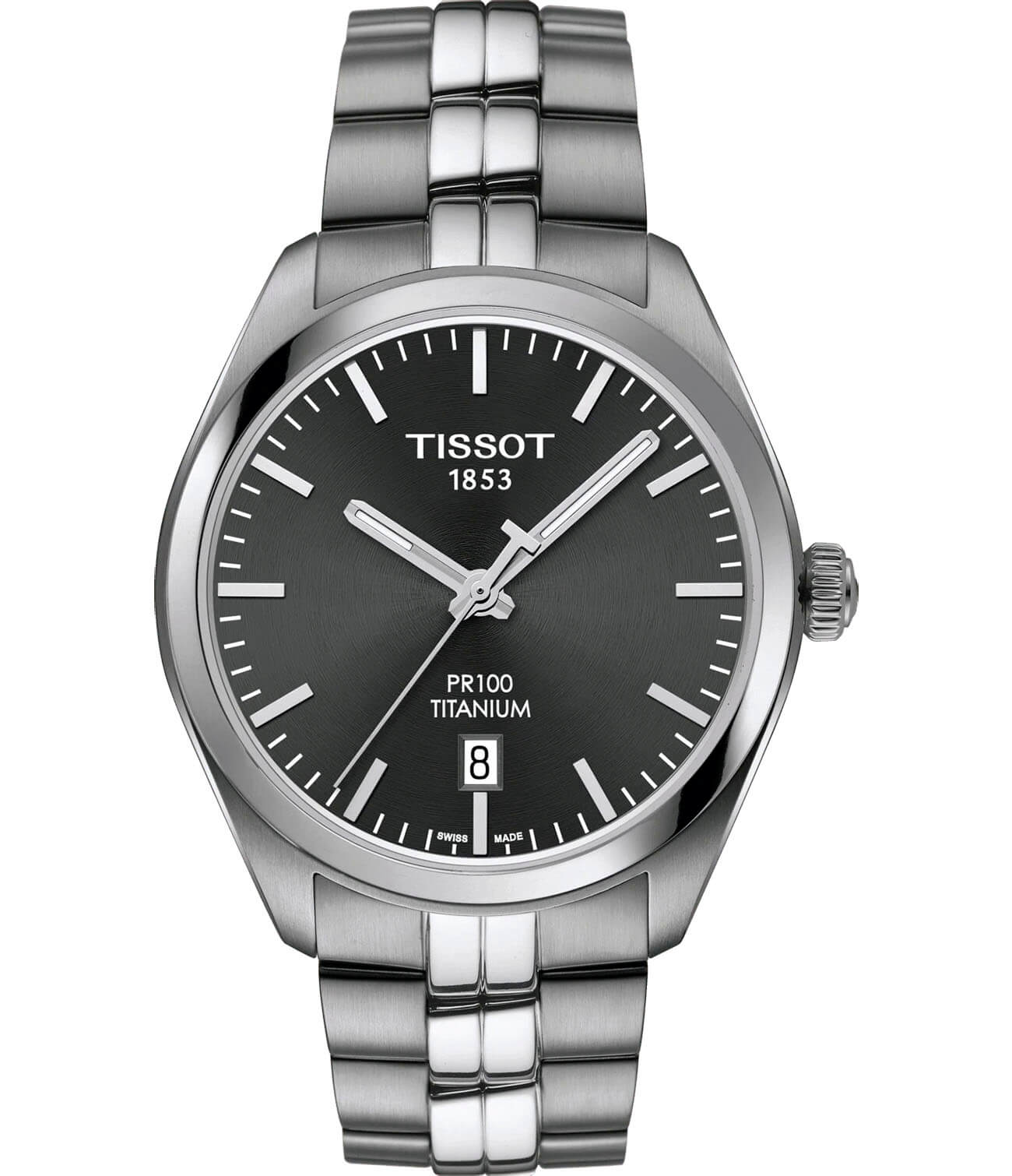 Tissot Tissot PR 100 Titanium Quartz T101.410.44.061.00 PR 100 T1014104406100 кварцевые мужские часы серый циферблат, браслет титановый — вид спереди