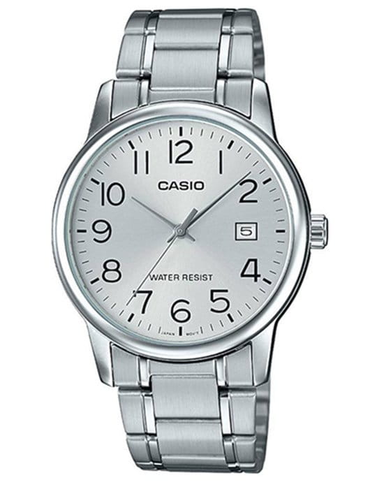 Casio Casio Collection MTP-V002D-7BUDF (MTP-V002D-7B)  MTP-V002D-7B кварцевые мужские часы серебристый циферблат, браслет нержавеющая сталь — вид спереди