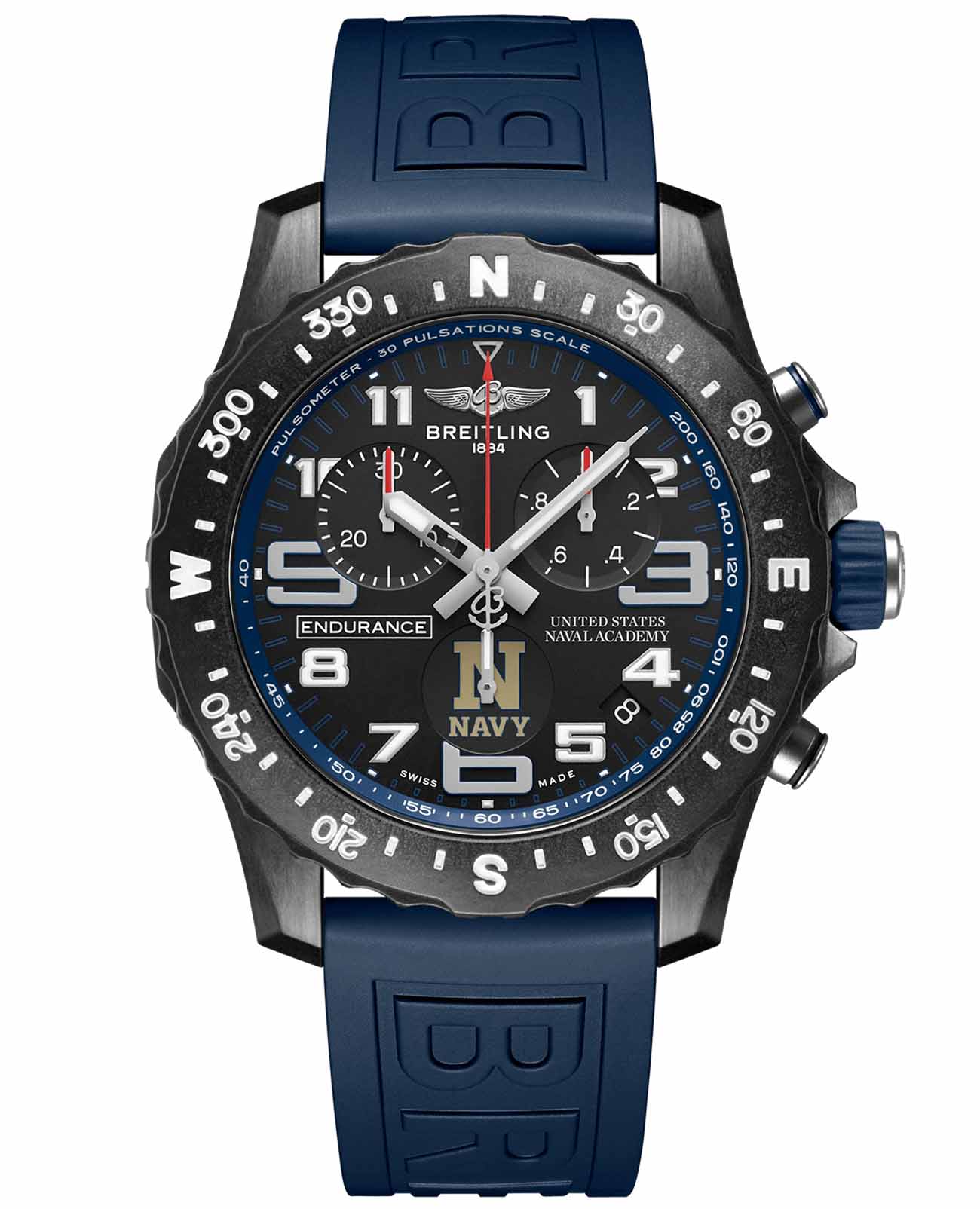 Breitling Breitling Endurance Pro United States Naval Academy™ X823103C1B1S1  X823103C1B1S1 кварцевые мужские часы черный циферблат, браслет каучук — вид спереди