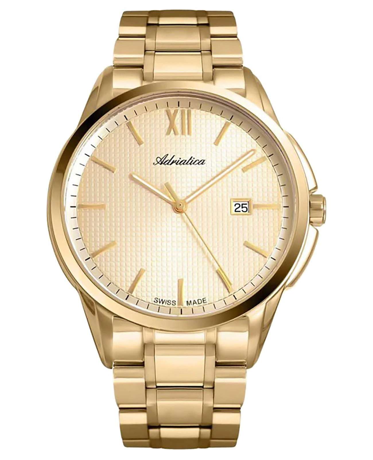 Adriatica Adriatica Pairs A1290.1161Q  A1290.1161Q кварцевые мужские часы золотой циферблат, браслет нержавеющая сталь с pvd-покрытием — вид спереди