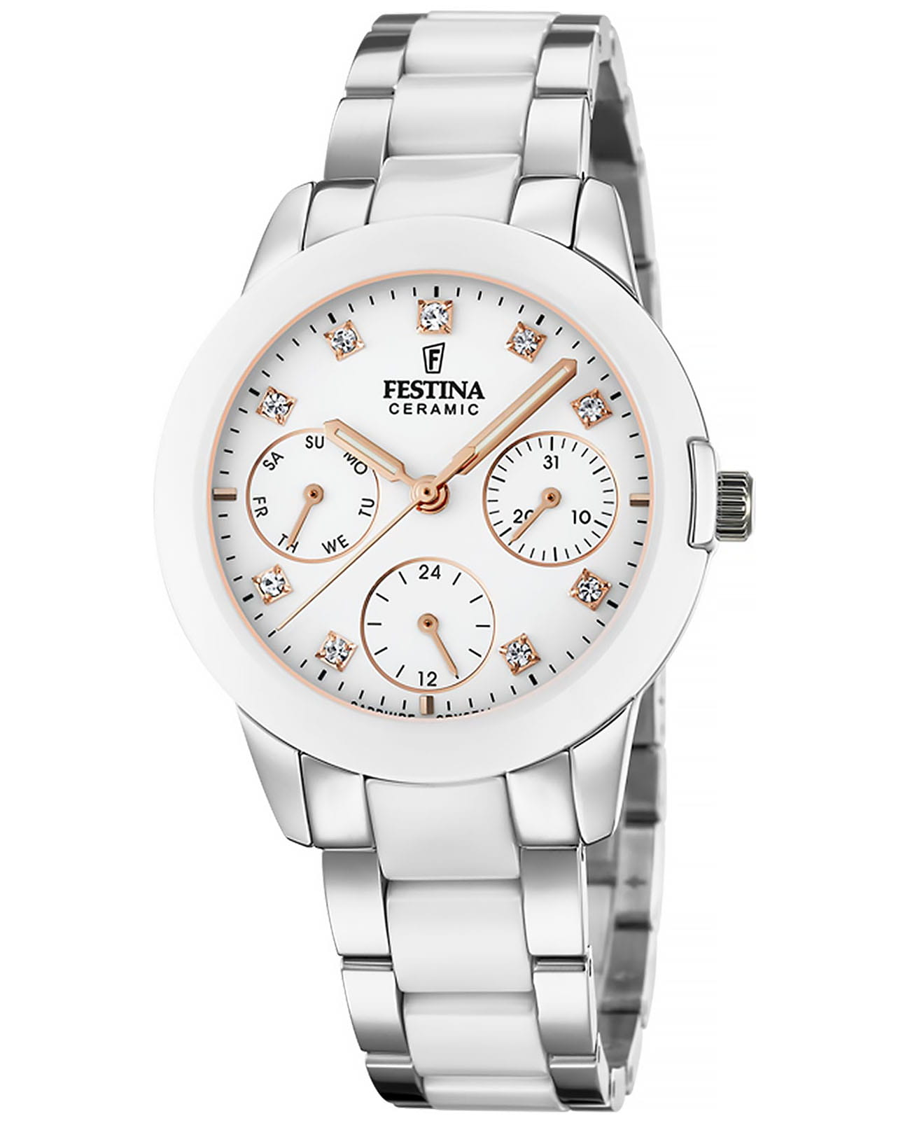 Festina Festina Ceramic F20497/1  F20497/1 кварцевые женские часы белый циферблат, браслет сталь + керамические вставки — вид спереди