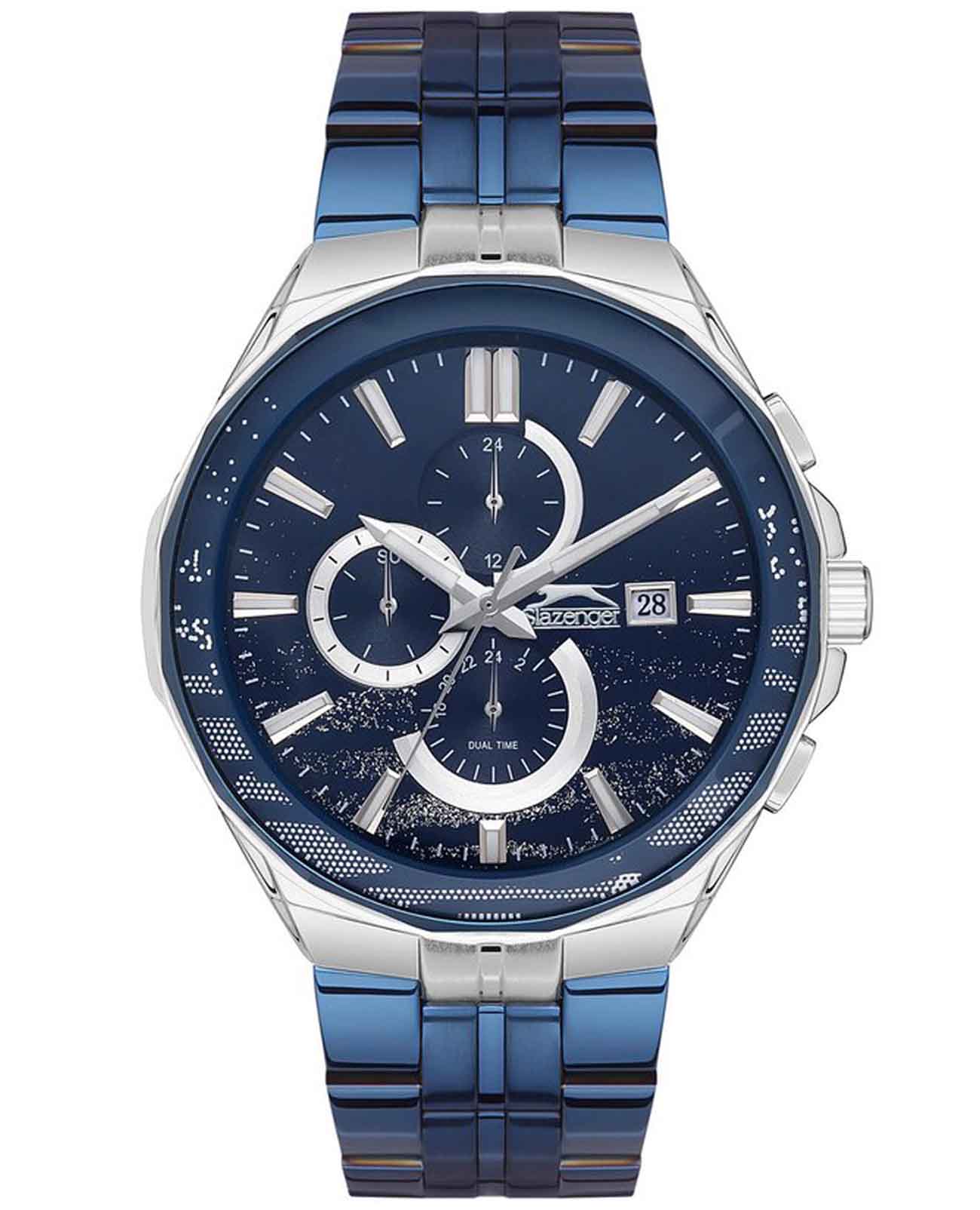 Slazenger Slazenger SL.09.2129.2.05  SL.09.2129.2.05 кварцевые мужские часы синий циферблат, браслет суперметалл с ip покрытием — вид спереди