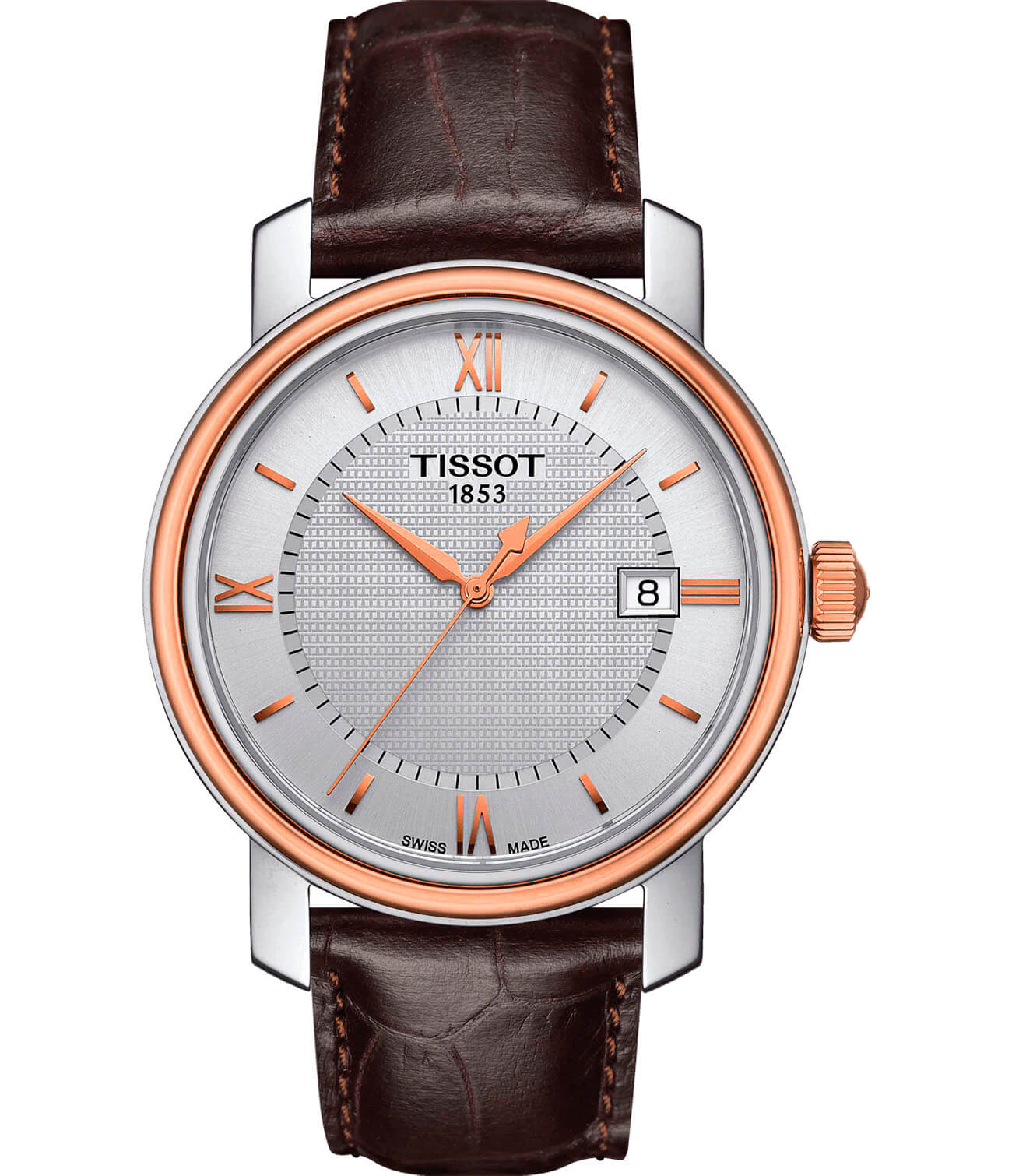 Tissot Tissot Bridgeport T097.410.26.038.00 Bridgeport T0974102603800 кварцевые мужские часы белый циферблат, браслет кожаный — вид спереди