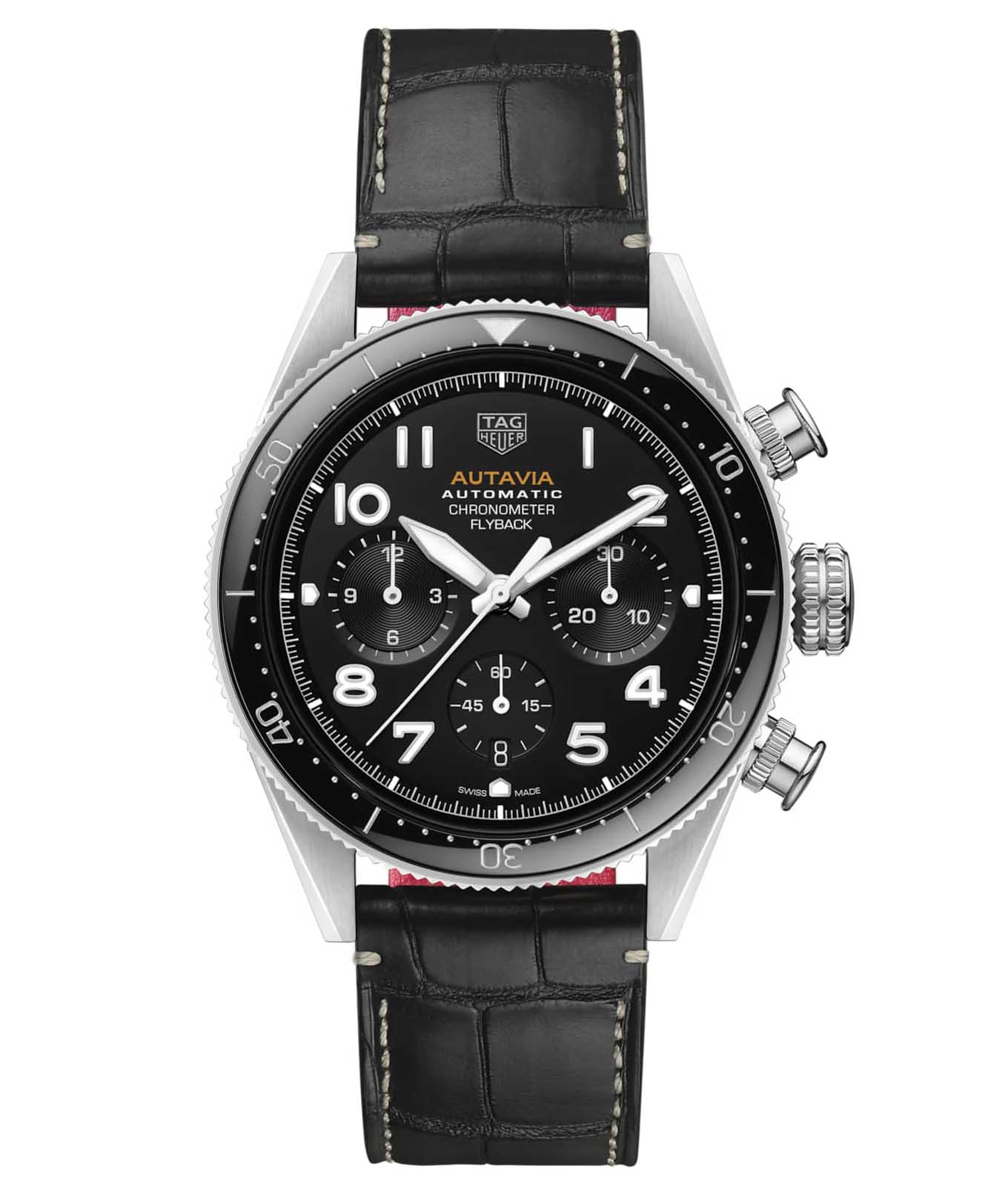 TAG Heuer TAG Heuer Autavia CBE511A.FC8279  CBE511A.FC8279 механические мужские часы черный циферблат, браслет кожаный — вид спереди