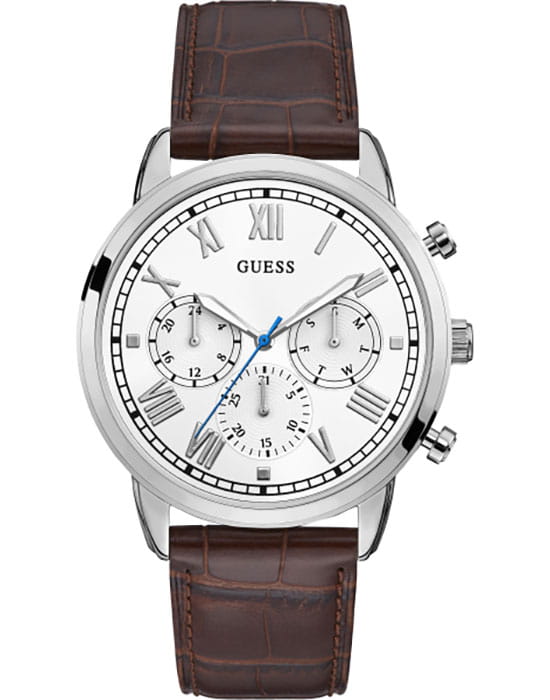Guess GUESS GW0067G2  GW0067G2 кварцевые мужские часы белый циферблат, браслет кожаный — вид спереди