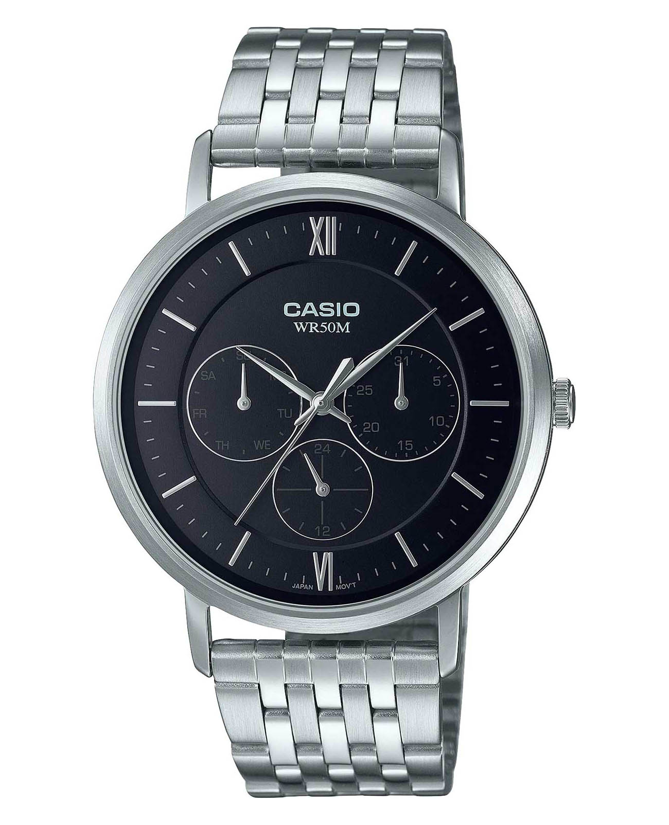 Casio Casio Collection MTP-B300D-1A  MTP-B300D-1A кварцевые мужские часы черный циферблат, браслет нержавеющая сталь — вид спереди