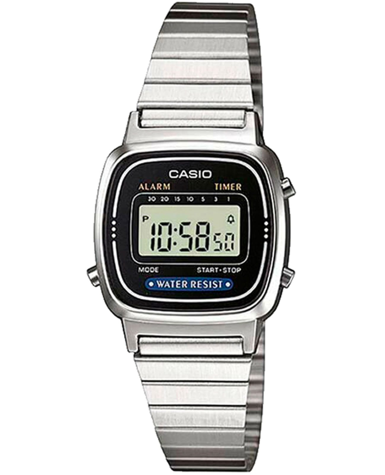 Casio Casio Collection LA670WD-1DF (LA670WD-1)  LA670WD-1 кварцевые женские часы  циферблат, браслет нержавеющая сталь — вид спереди