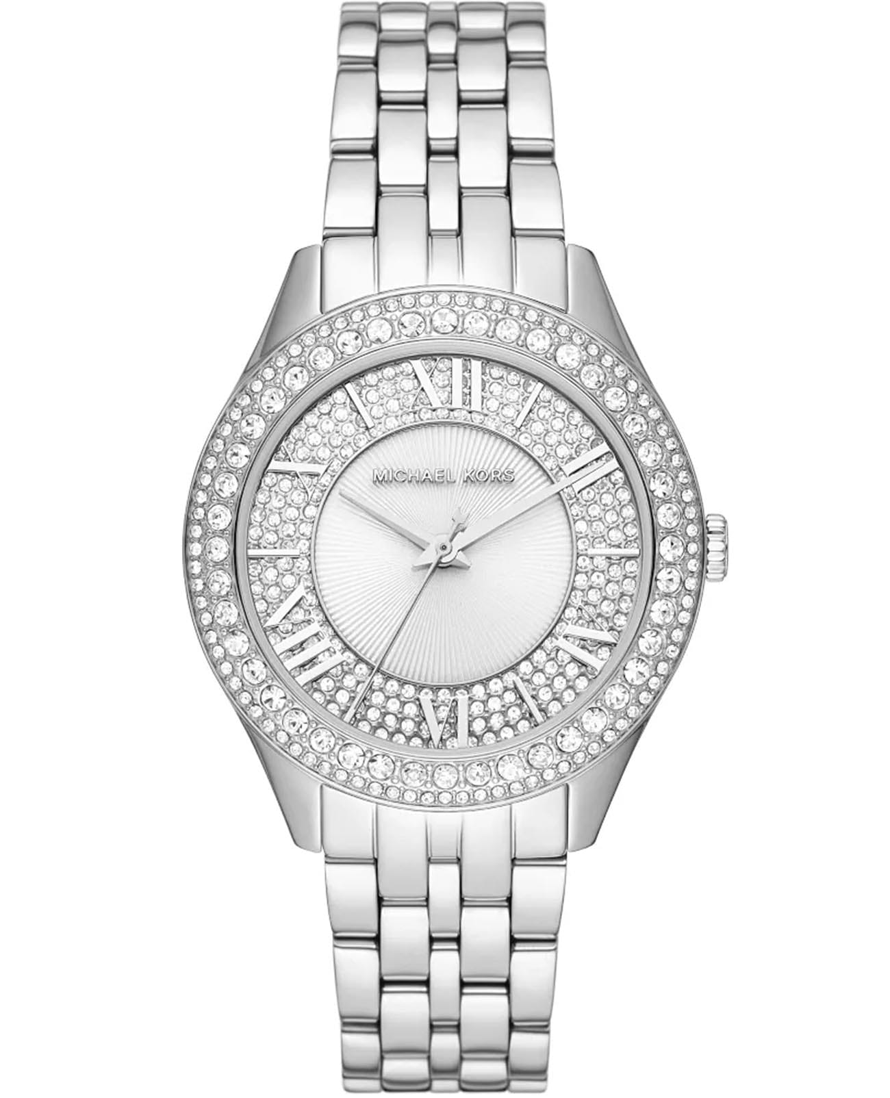 Michael Kors Michael Kors Harlowe MK4708  MK4708 кварцевые женские часы серебристый циферблат, браслет нержавеющая сталь — вид спереди