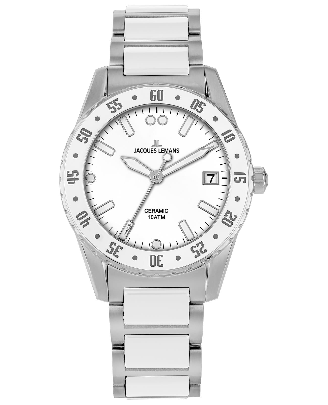 Jacques Lemans Jacques Lemans High Tech Ceramic 42-12J  42-12J кварцевые женские часы белый циферблат, браслет сталь + pvd + керамика — вид спереди
