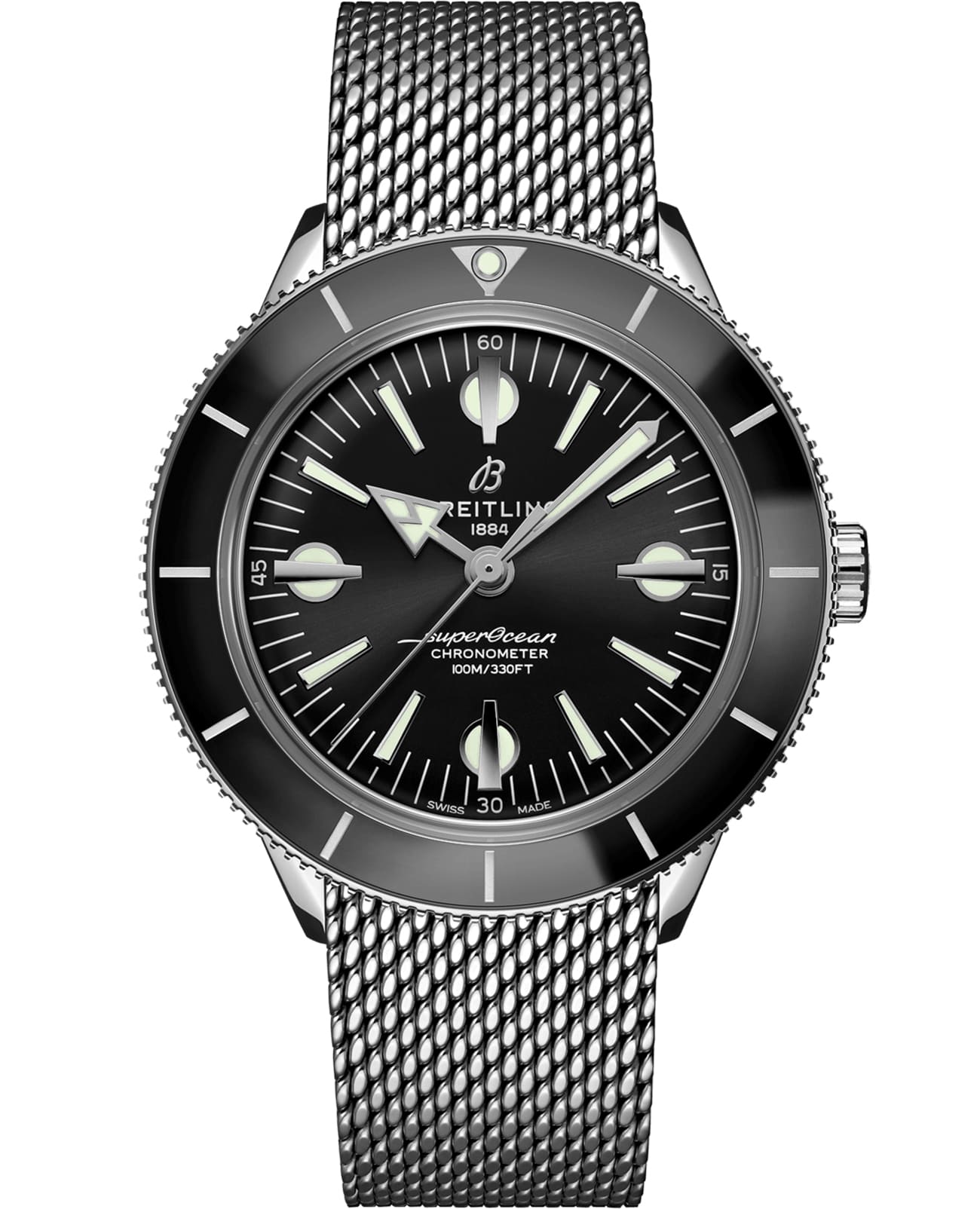 Breitling Breitling Superocean Heritage '57 A10370121B1A1  A10370121B1A1 механические мужские часы черный циферблат, браслет нержавеющая сталь — вид спереди