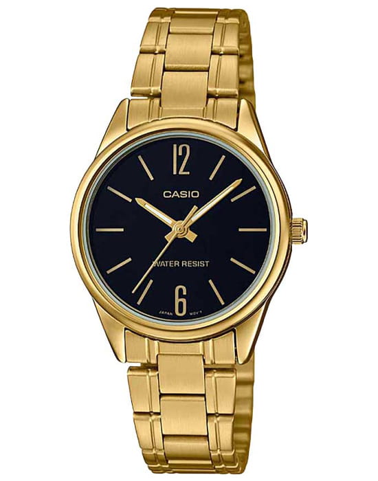 Casio Casio Collection LTP-V005G-1B  LTP-V005G-1B кварцевые женские часы черный циферблат, браслет нержавеющая сталь с ip-покрытием — вид спереди