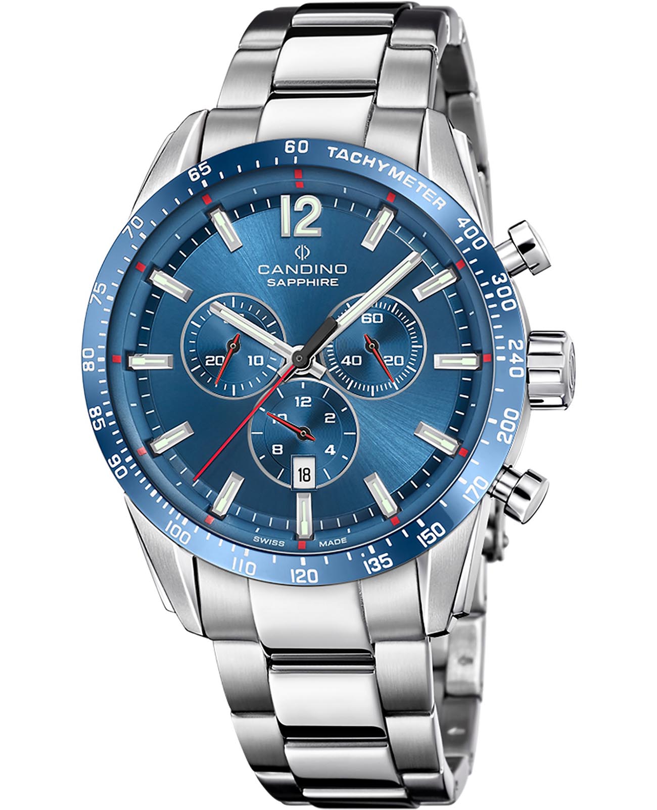 Candino Candino Gents Sport C4757/F  C4757/F кварцевые мужские часы голубой циферблат, браслет нержавеющая сталь — вид спереди