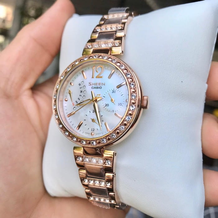 Casio Casio Sheen SHE-3043PG-7A кварцевые женские часы часы крупный план перламутровый циферблата