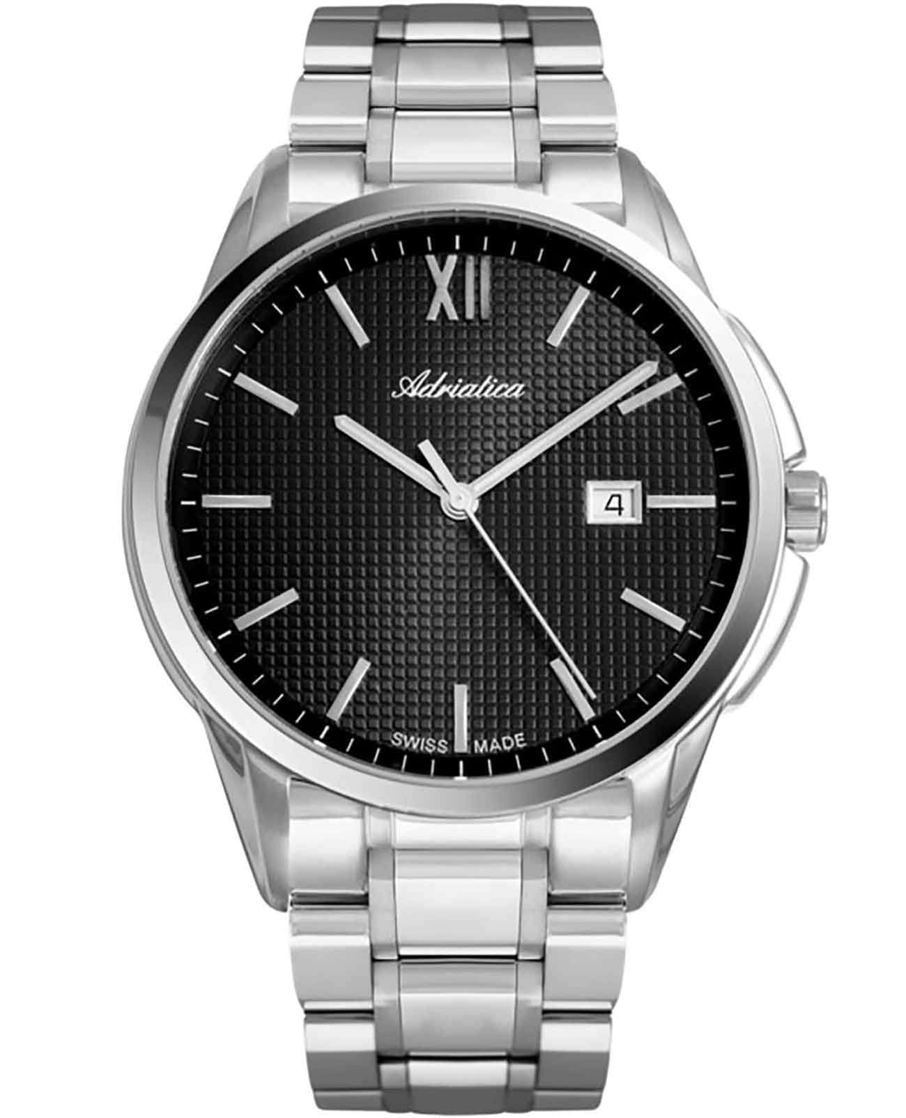 Adriatica Adriatica Pairs A1290.5164Q  A1290.5164Q кварцевые мужские часы черный циферблат, браслет нержавеющая сталь — вид спереди