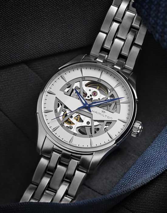 Hamilton Hamilton Jazzmaster Skeleton Auto H42535110 механические мужские часы часы крупный план белый циферблата