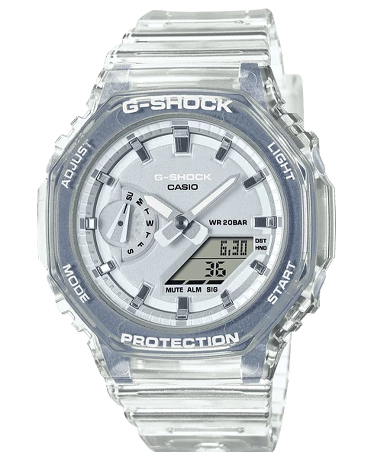 Casio Casio G-Shock GMA-S2100SK-7A  GMA-S2100SK-7A электронные мужские часы белый циферблат, браслет пластик — вид спереди