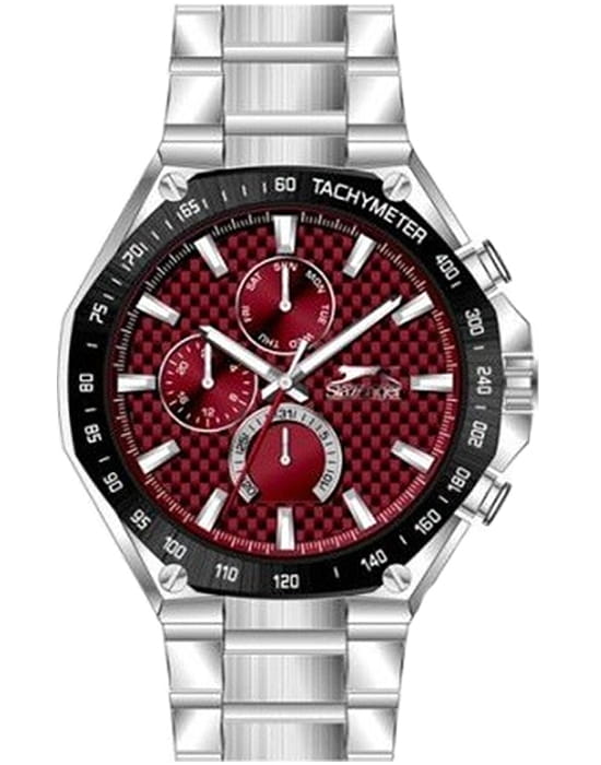 Slazenger Slazenger SL.09.2325.2.05  SL.09.2325.2.05 кварцевые мужские часы бордовый циферблат, браслет суперметалл — вид спереди