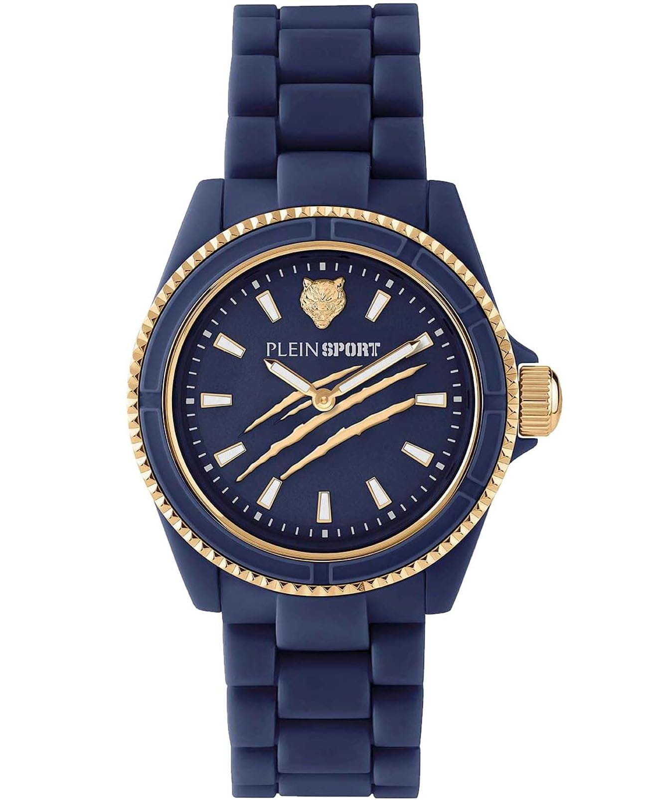 Plein Sport Plein Sport The Scratch PSHBA1223  PSHBA1223 кварцевые женские часы синий циферблат, браслет пластик — вид спереди