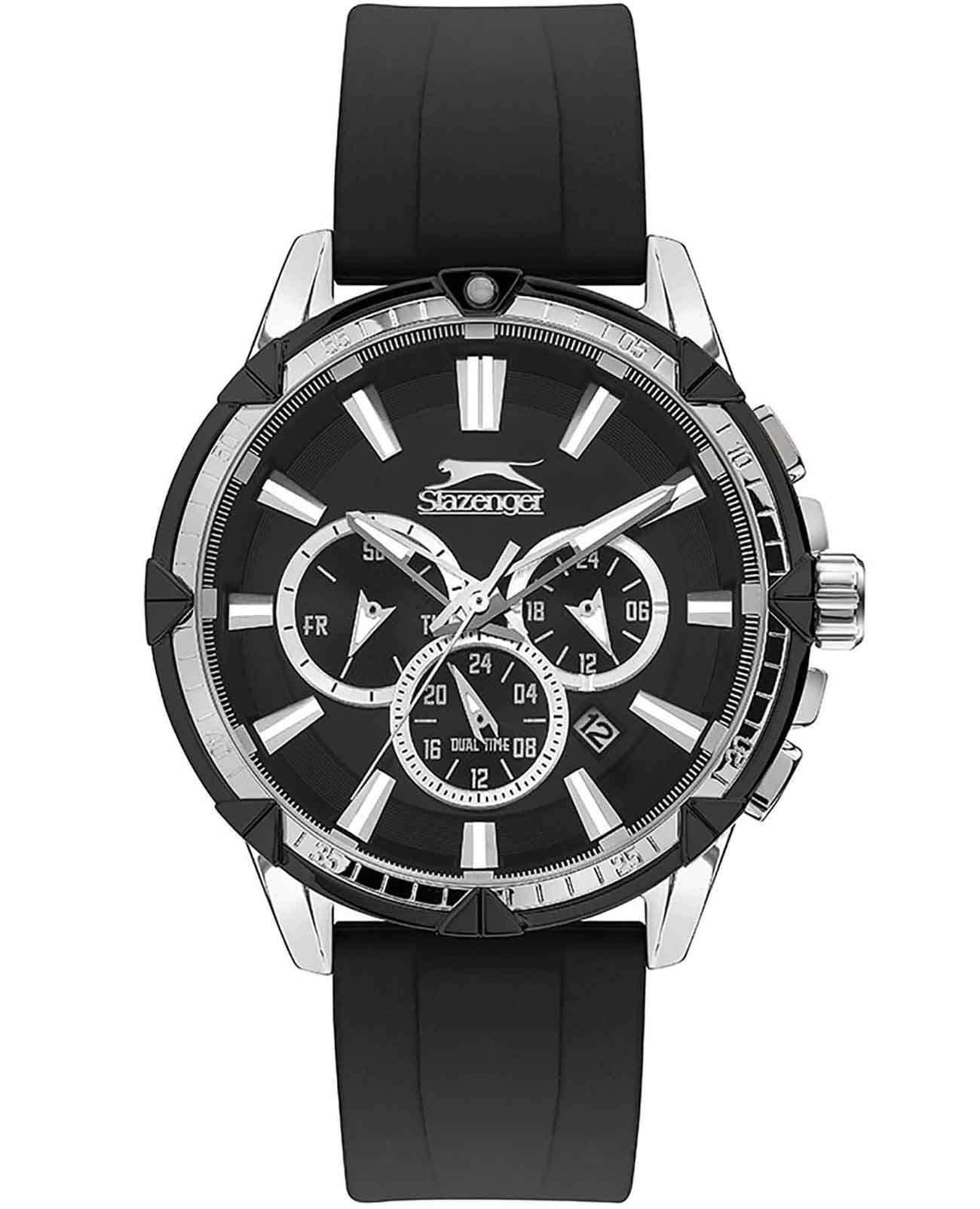 Slazenger Slazenger SL.09.2090.2.01  SL.09.2090.2.01 кварцевые мужские часы черный циферблат, браслет силикон — вид спереди