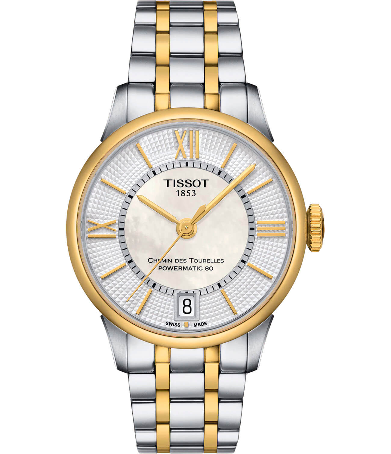 Tissot Tissot Chemin des Tourelles Powermatic 80 Lady T099.207.22.118.00 Chemin des Tourelles T0992072211800 механические женские часы белый циферблат, браслет сталь c pvd покрытием — вид спереди