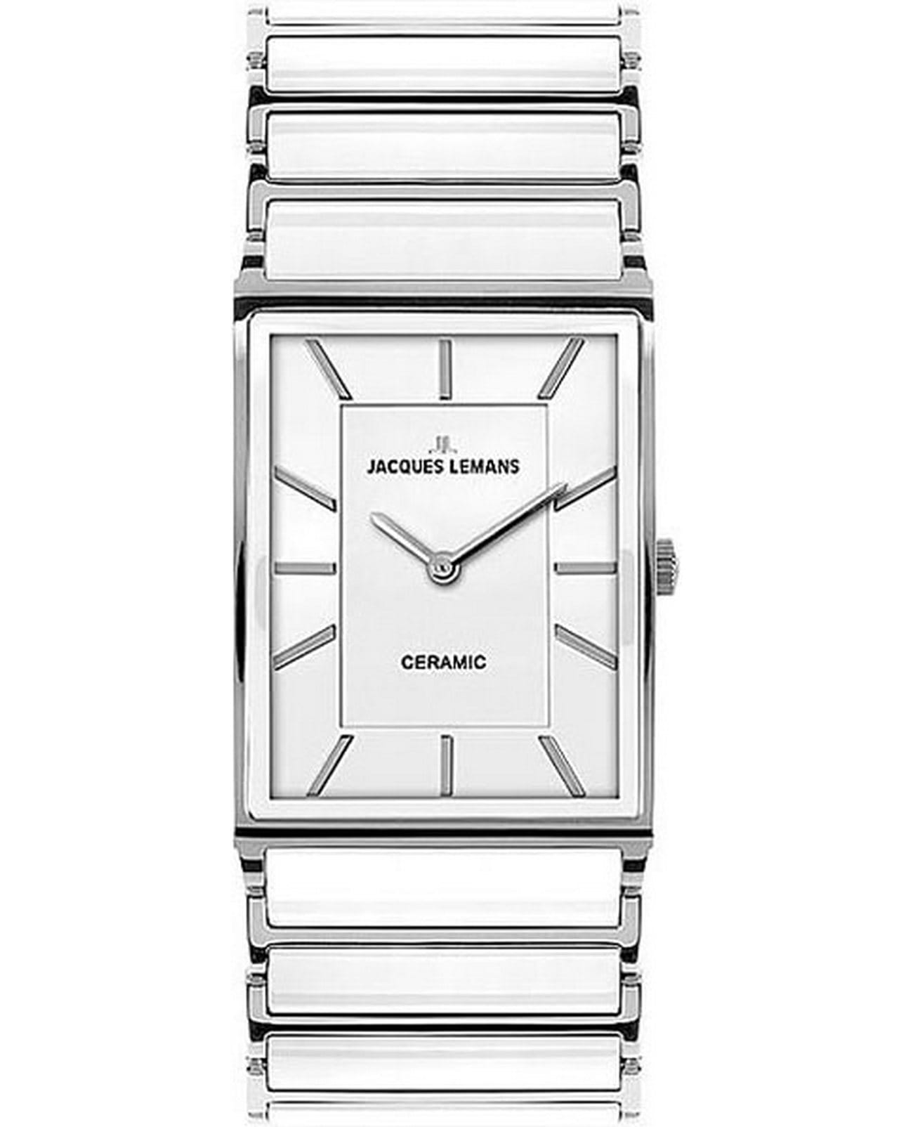 Jacques Lemans Jacques Lemans 1-1651E  1-1651E кварцевые женские часы черный циферблат, браслет сталь + pvd + керамика — вид спереди