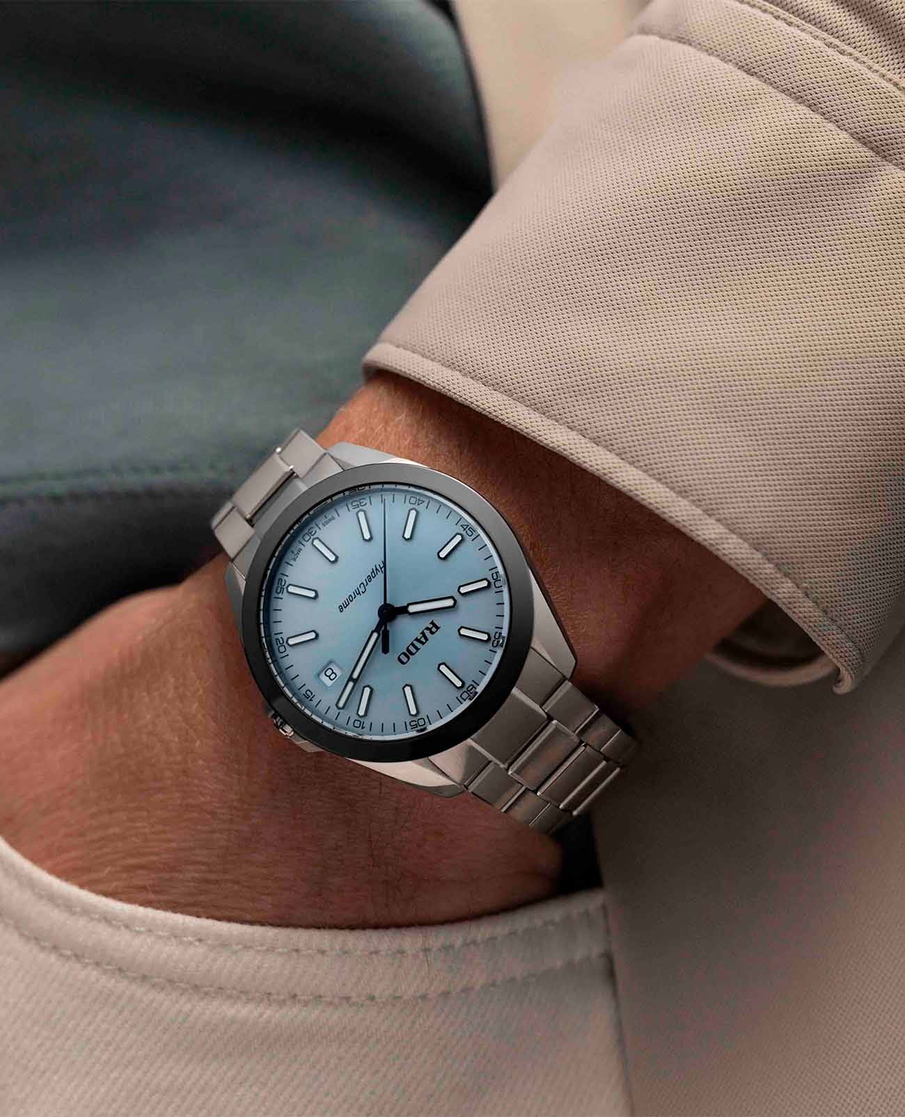 Rado Rado Hyperchrome R32280213 кварцевые мужские часы часы крупный план бирюзовый циферблата