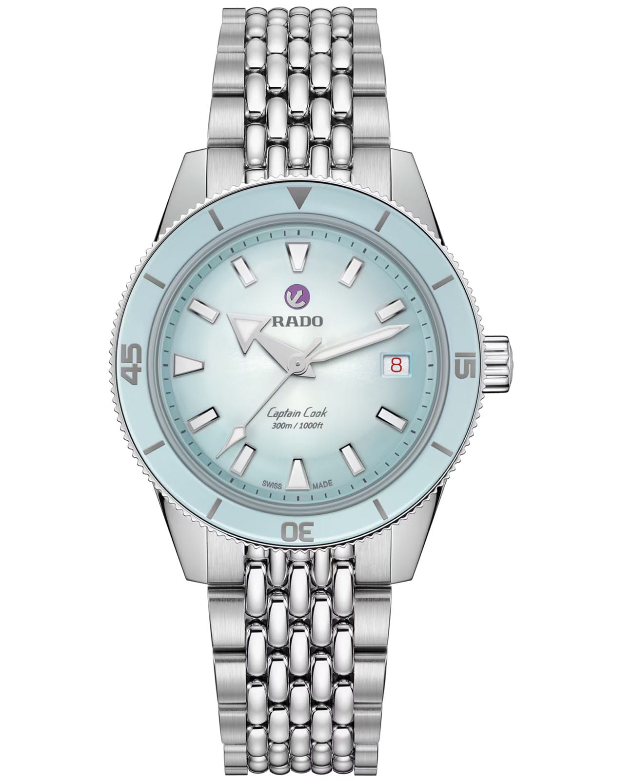Rado Rado Captain Cook Automatic R32223203  R32223203 механические мужские часы голубой циферблат, браслет нержавеющая сталь — вид спереди