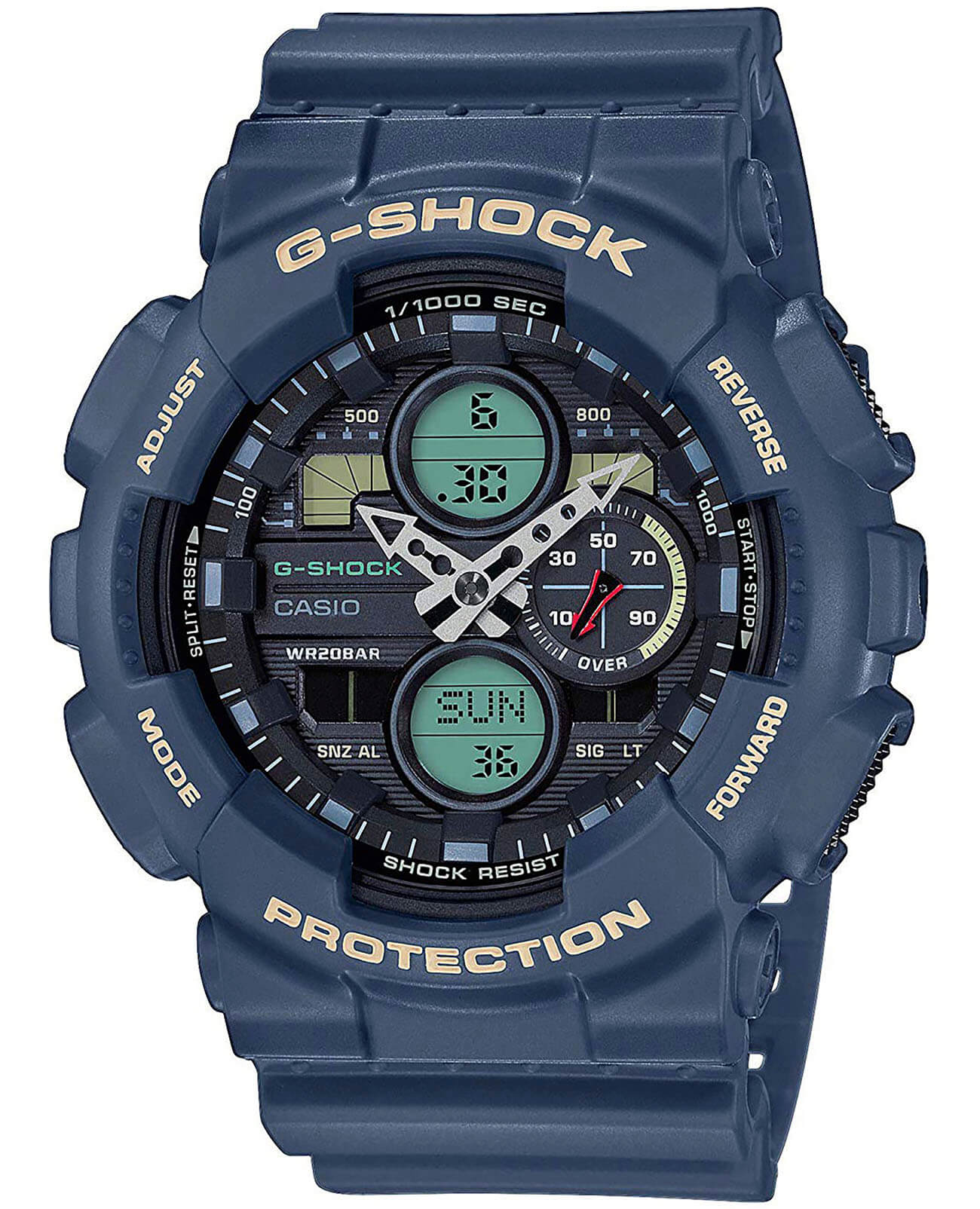 Casio Casio G-Shock GA-140-2A GA GA-140-2A электронные мужские часы черный циферблат, браслет пластик — вид спереди