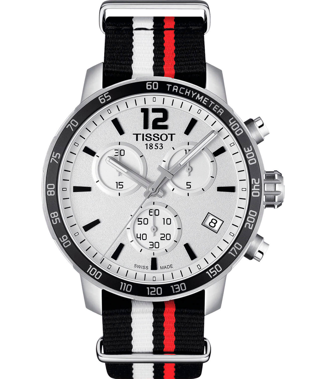Tissot Tissot Quickster Nato Chronograph T095.417.17.037.01 Quickster T0954171703701 кварцевые мужские часы белый циферблат, браслет тканевый — вид спереди